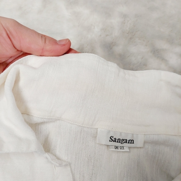 Sangham Ivory 3/4 Sleeve Button Down Cotton Shacket P2000 - Picture 10 of 12